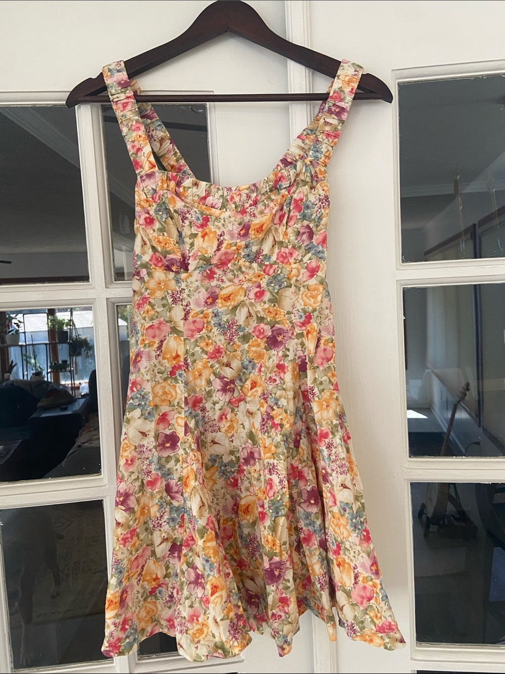Altar'd State Floral Mini Dress in Cream, Pink, Yellow and Green